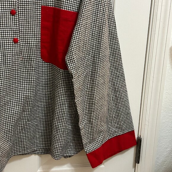 Esleep Gingham Button Top XL Black White Red Rose Patch - Picture 6 of 7